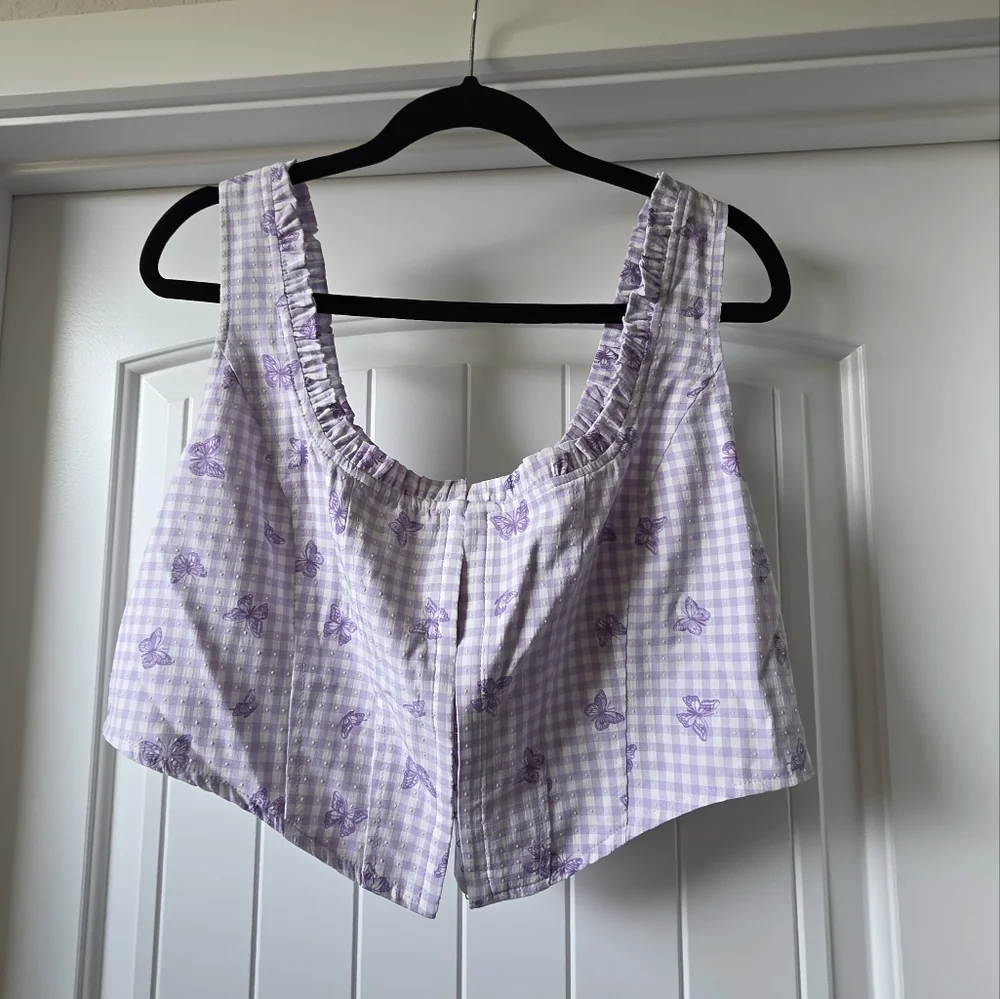 ELODIE Butterfly Gingham Corset Cropped Purple Top XL 🚢 - Picture 2 of 11
